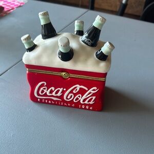 Coca-Cola Red and White Ceramic Cooler with Bottles